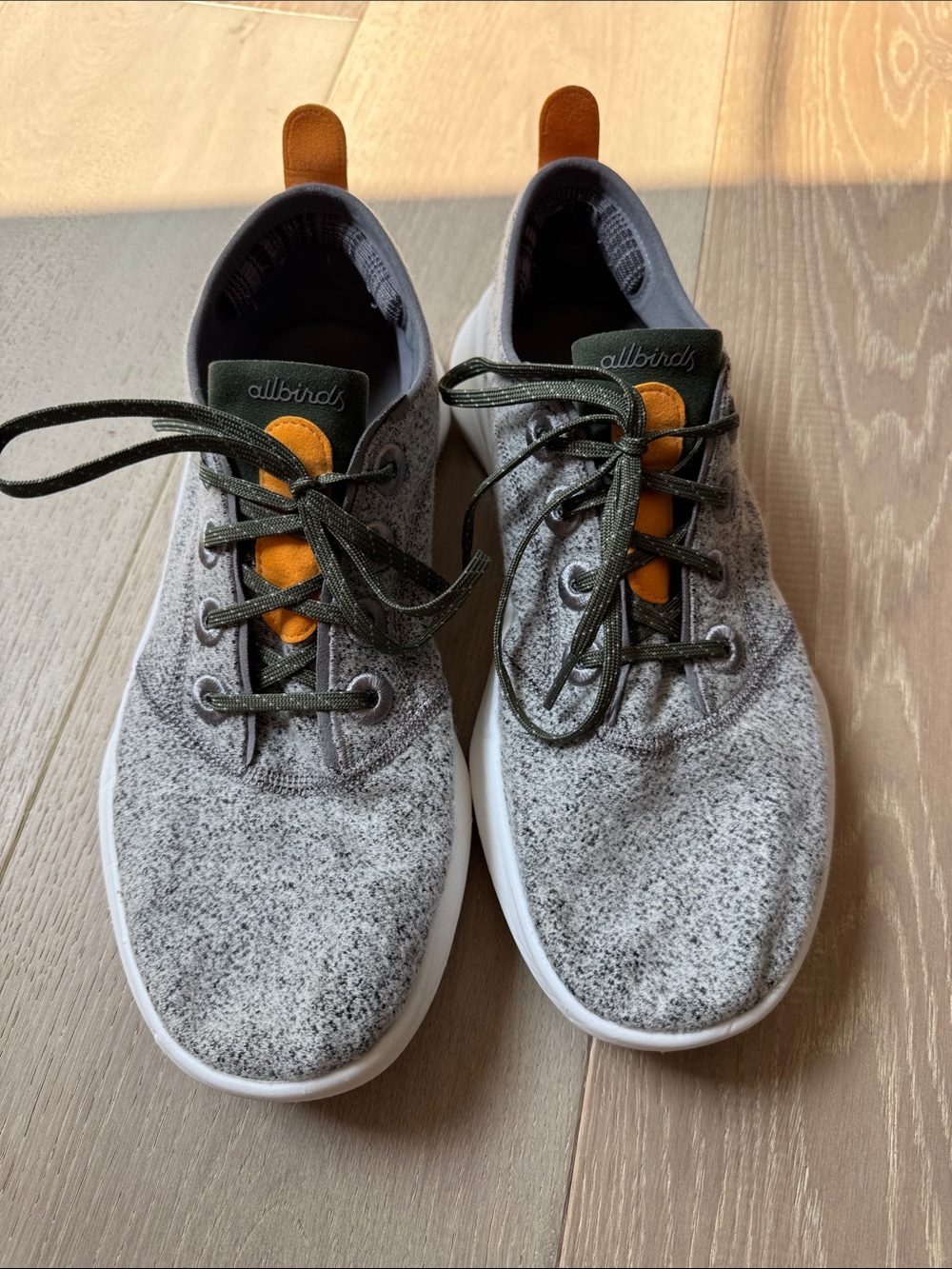 allbirds Wool Sneakers - Gray with Olive and Orange Accents